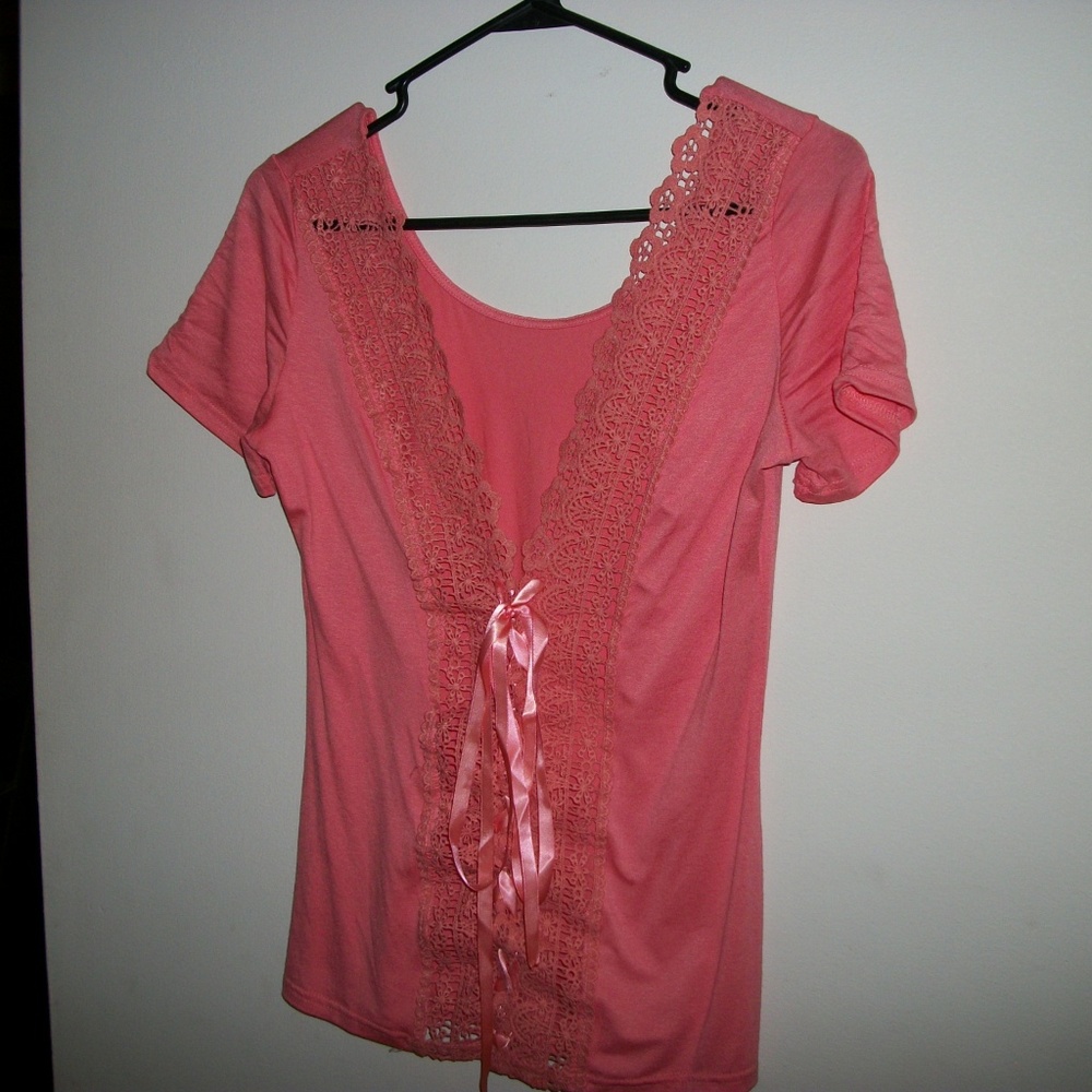 Rosegal lace up shirt-short sleeve- Coral color